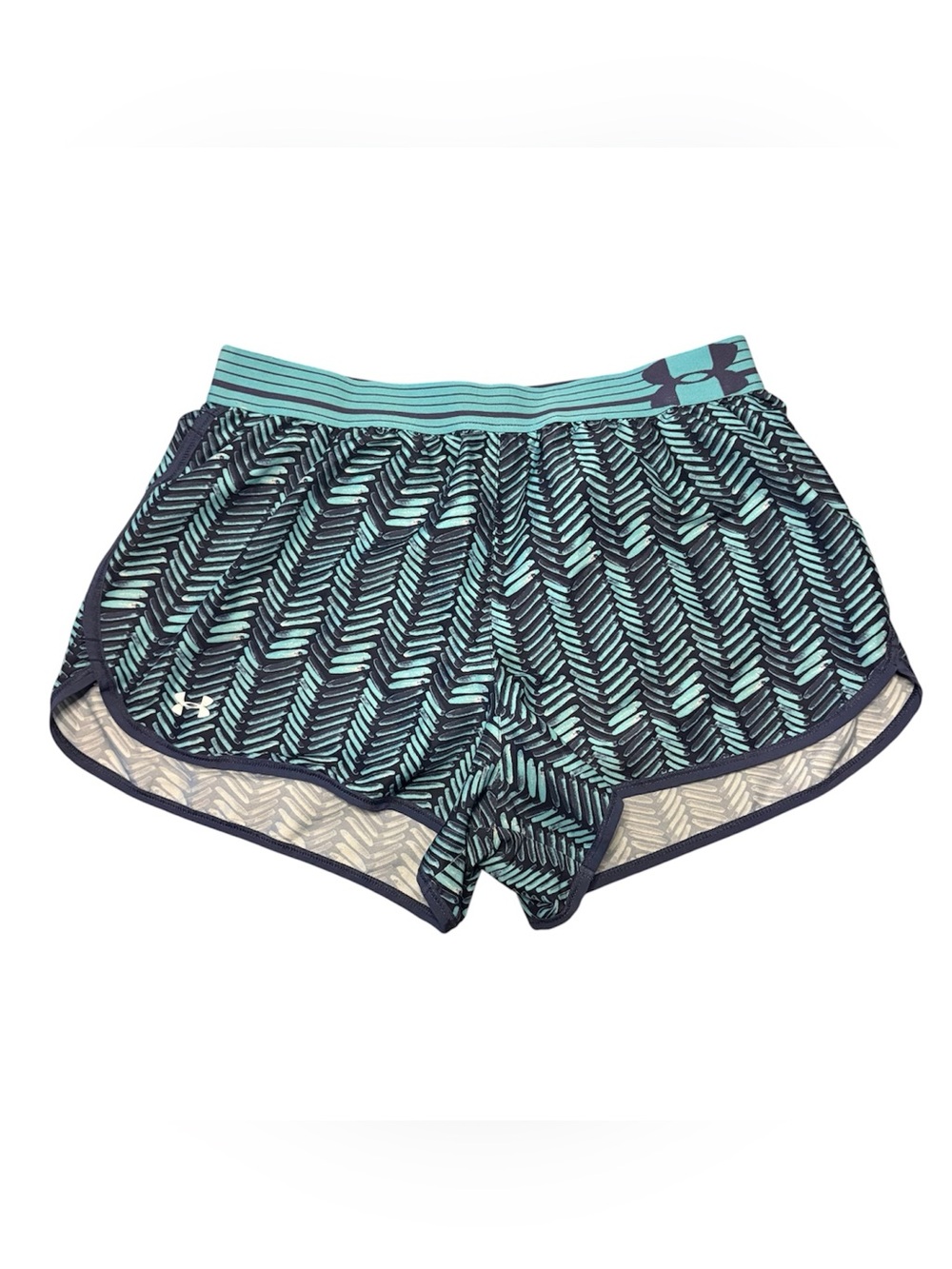 Under Armour Blue Chevron Stripe Pattern Lined Running Shorts Women's Small